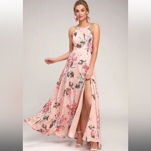 Lulu's Pink Halter Slit Maxi Dress